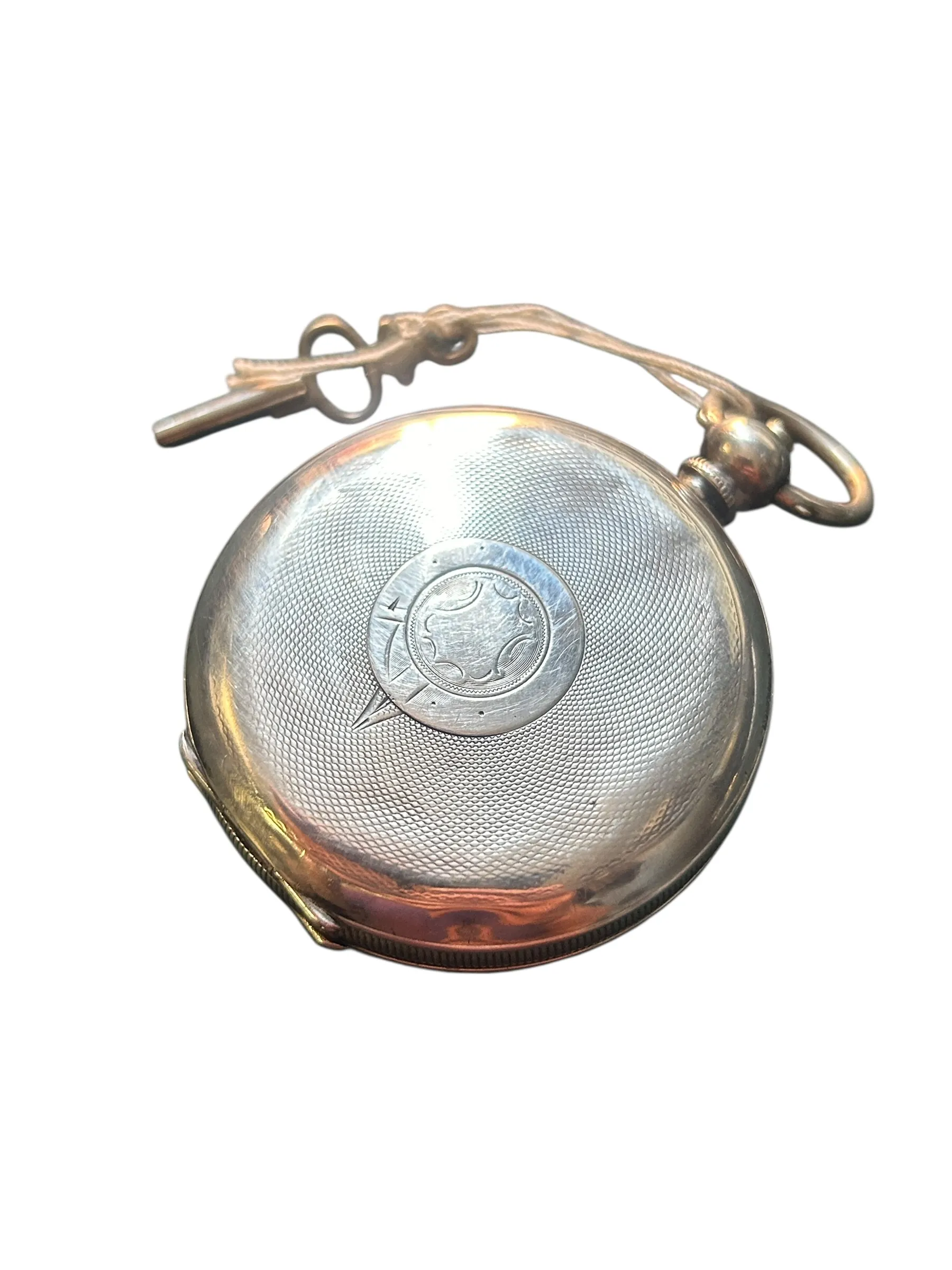 Antique Silver Pocket Watch 5cm Open Face with Winding Key Mechanical Vintage, view 5