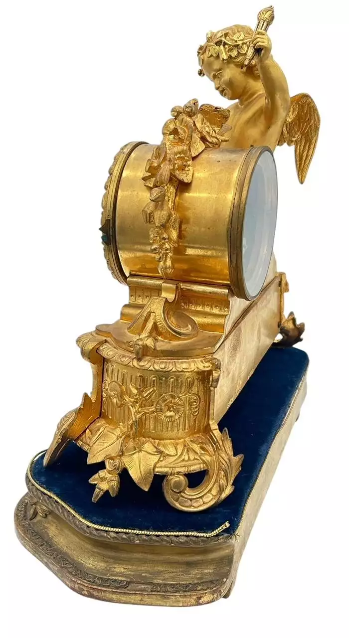 Fine Green Antique Hand painted Chinoiserie mantel Clock C1900, view 4