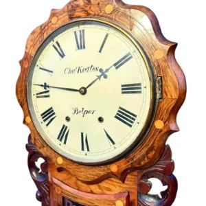 Wonderful Walnut & flame mahogany Drop Dial Wall Clock, ca1900, view 2