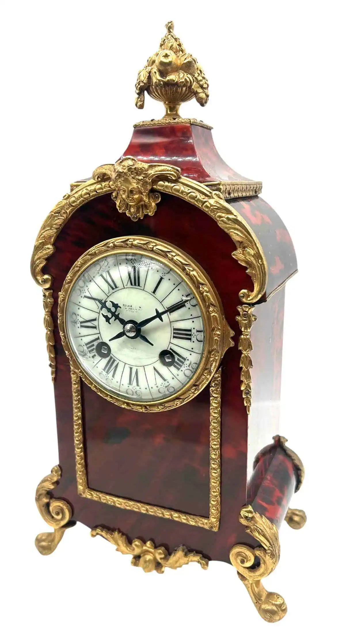 Exquisite Antique French Tortoise shell & Ormolu Boulle Mantle Clock, circa 1870, view 7