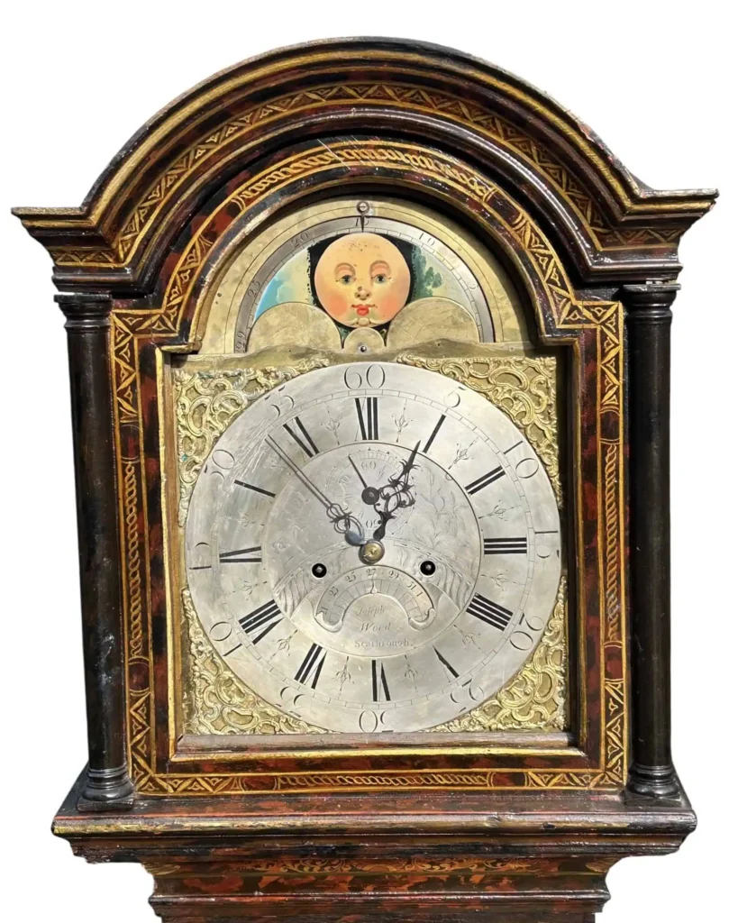 Exceedingly Rare Antique George III Scarlet Red Japanned & Chinoiserie Longcase Clock, c.1770