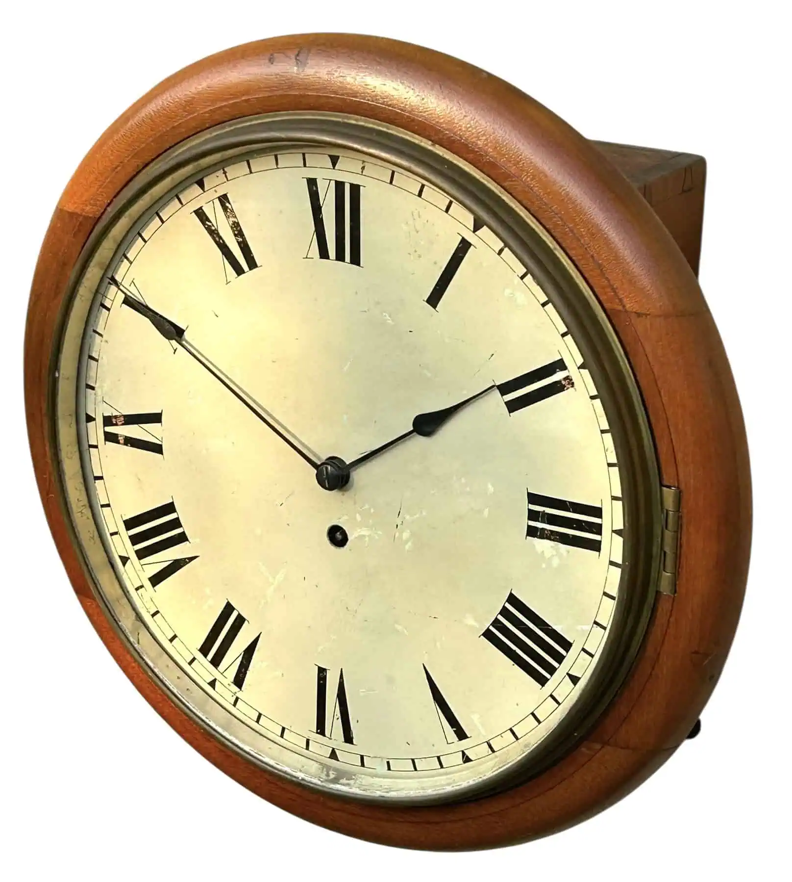 Antique 12-Inch English Fusee Dial Wall Clock, Walnut Case & Back Box, c.1900 Mechanical Timepiece, view 6