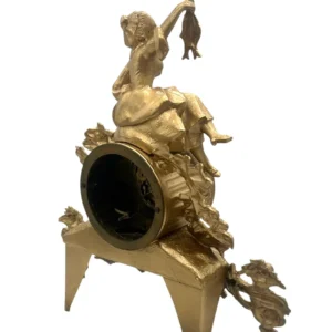 Antique French Gilt Spelter Mantel Clock, Allegorical Harvest & Fishing Figural Timepiece (c.1890), view 2