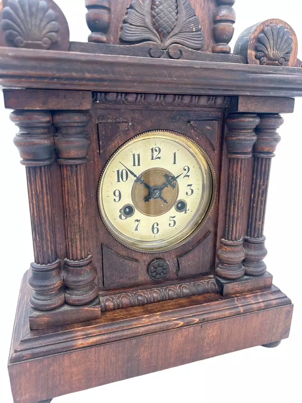 Fine German 8-Day Hand Carved Walnut Case Mantel Clock, ca 1890, view 6