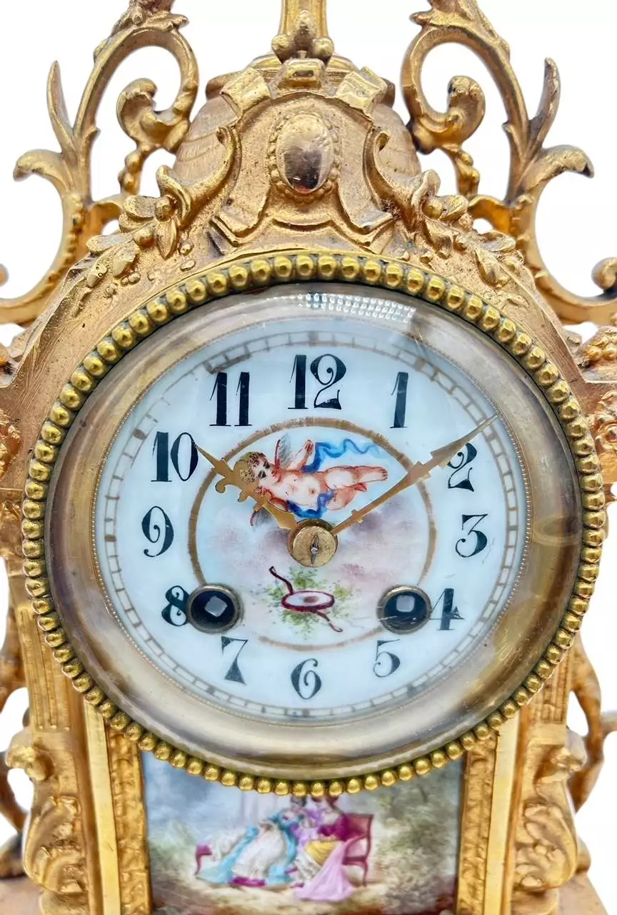 Stunning antique French 3-piece Mantel clock & candelabra set, ca1890, view 6