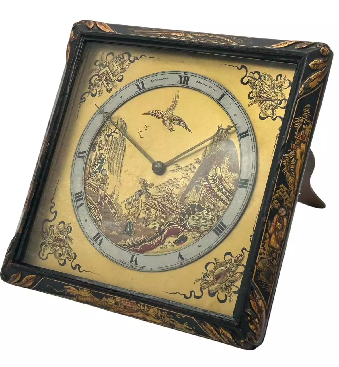 Beautiful Chinoiserie Decorated Strut Mantel Clock, ca 1910