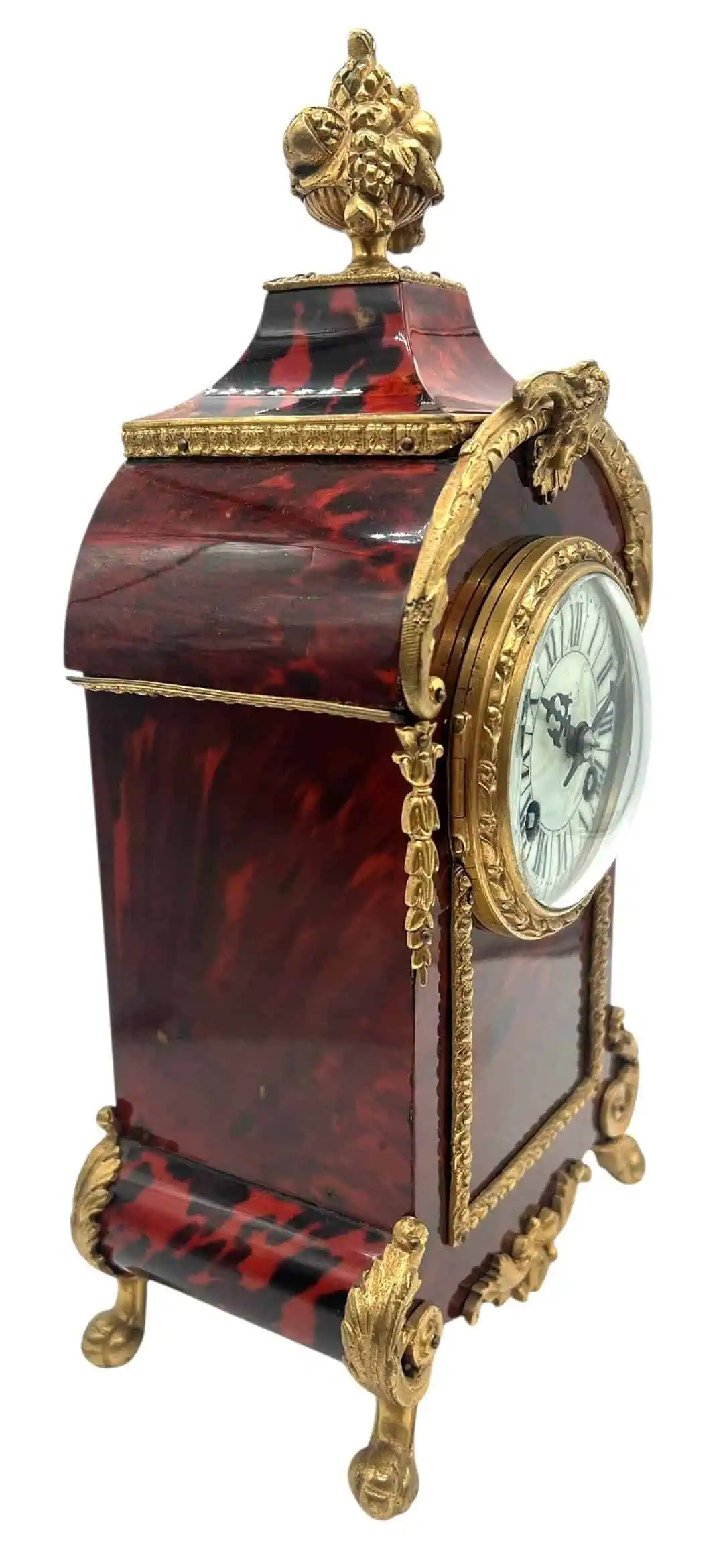 Exquisite Antique French Tortoise shell & Ormolu Boulle Mantle Clock, circa 1870, view 6