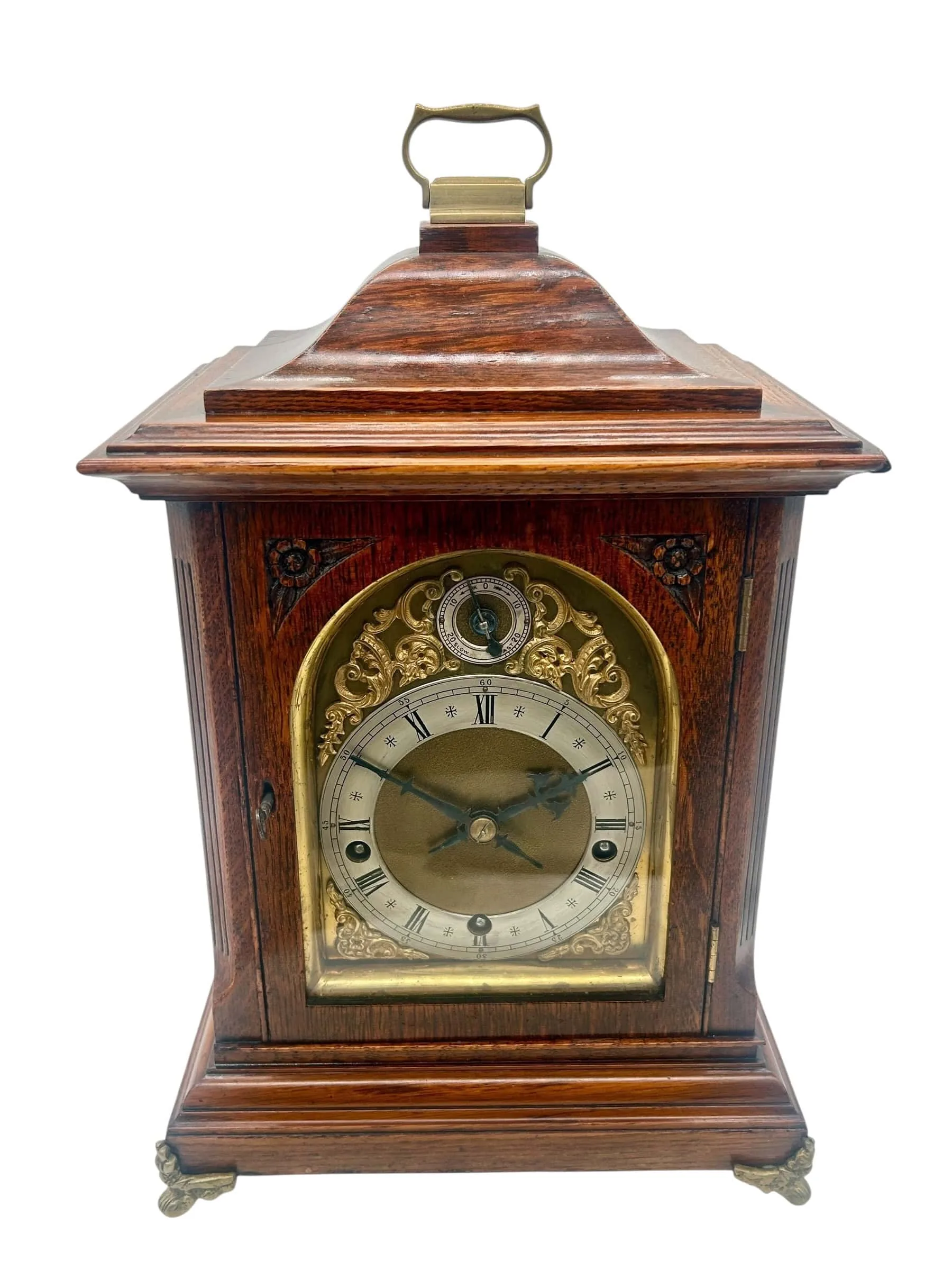 Wonderful Carved and inlaid Mahogany case Mantel Clock, ca1890, view 7