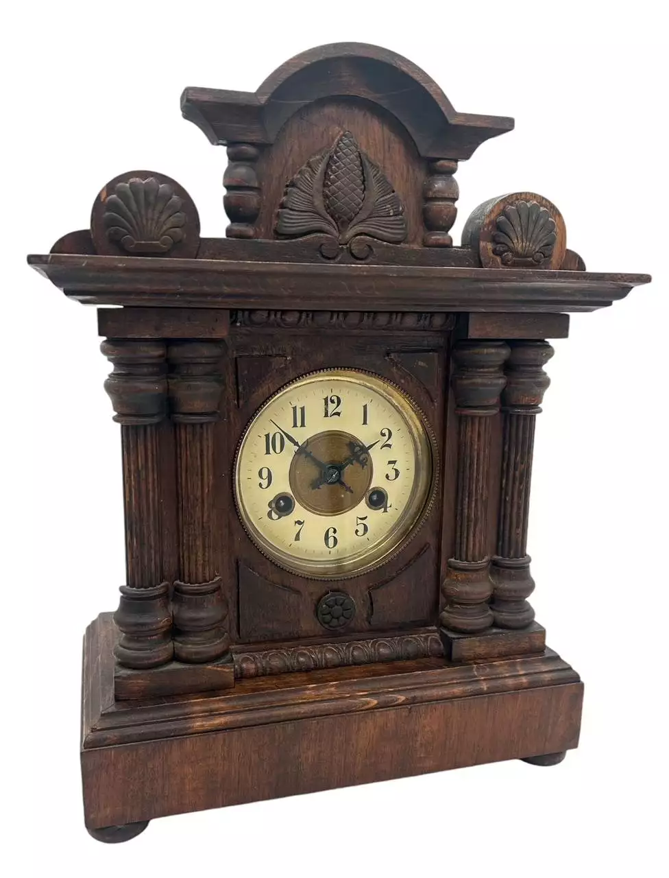 Fine German 8-Day Hand Carved Walnut Case Mantel Clock, ca 1890, view 7