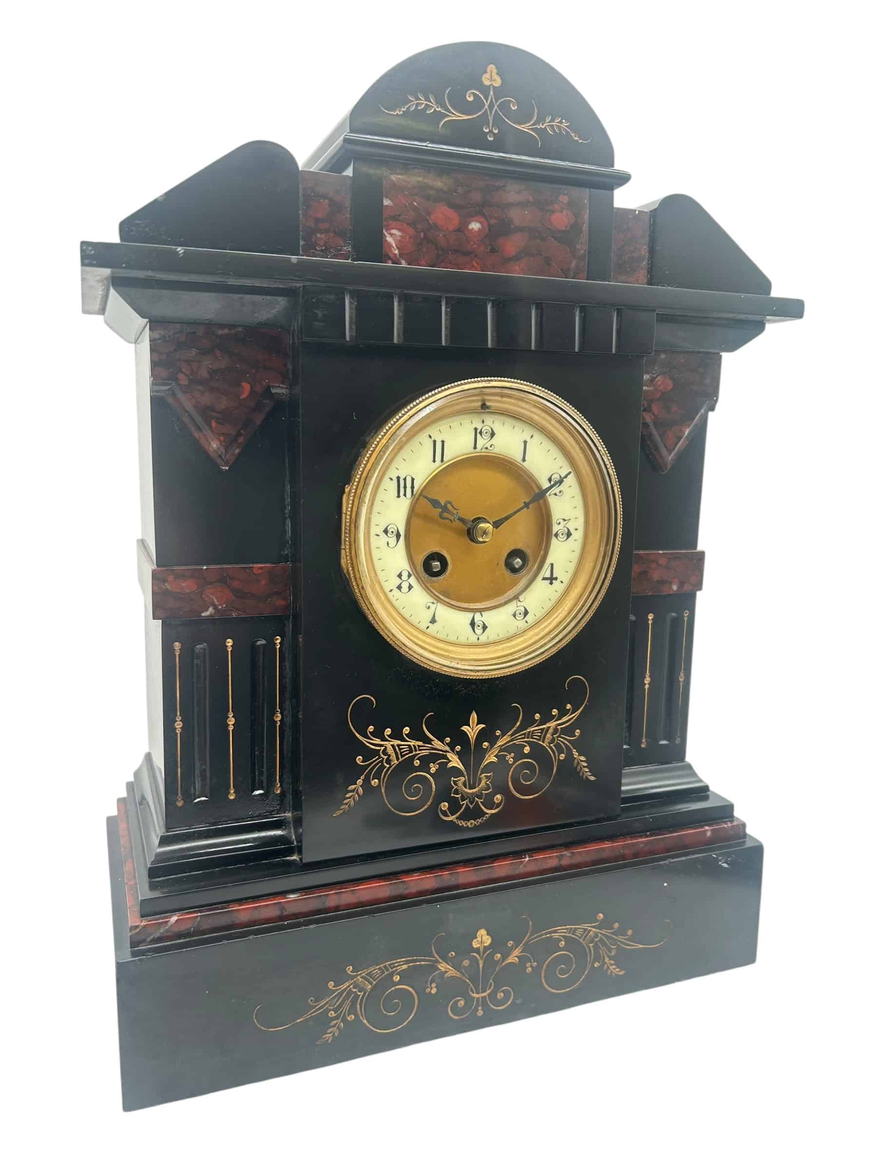 Slate & Rouge Marble Mantel Clock