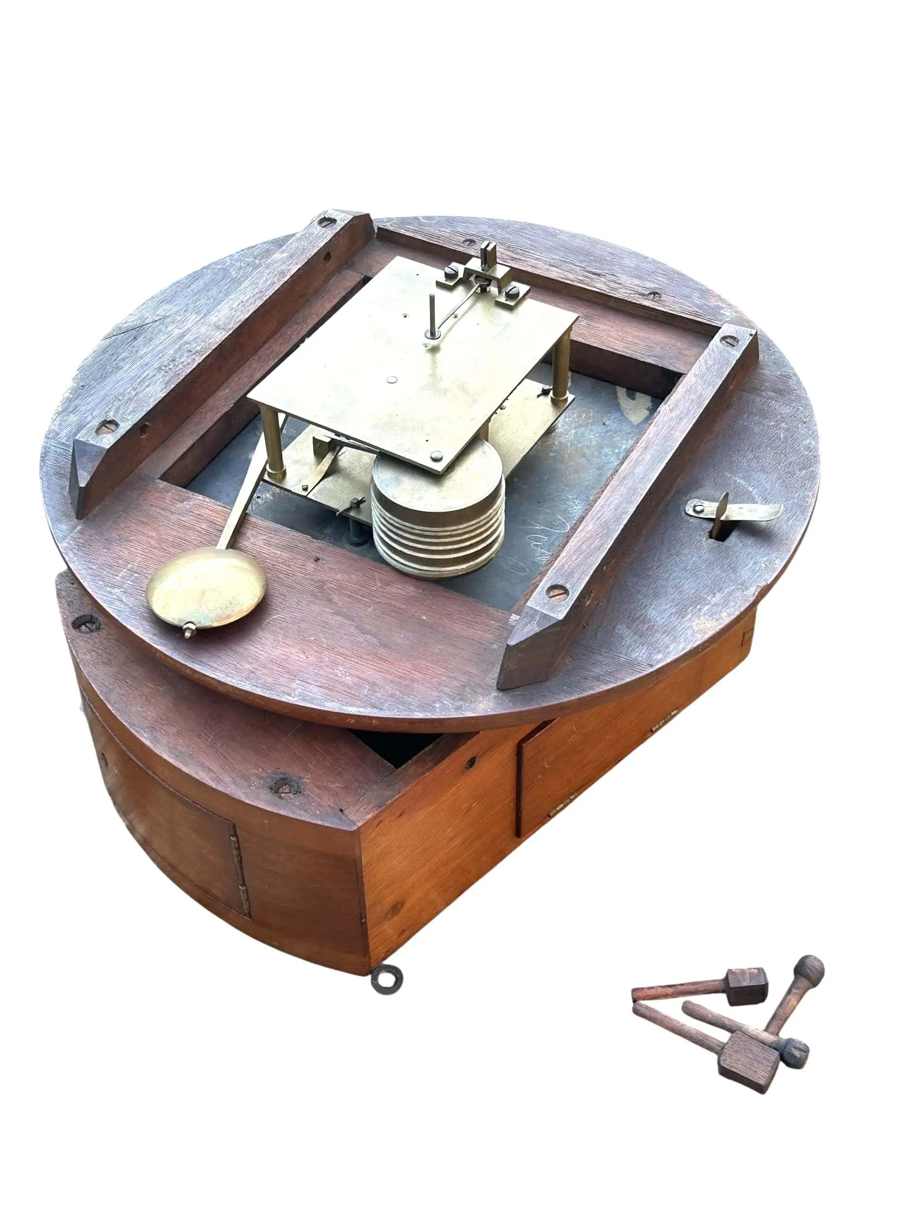 Antique 12-Inch English Fusee Dial Wall Clock, Walnut Case & Back Box, c.1900 Mechanical Timepiece, view 3
