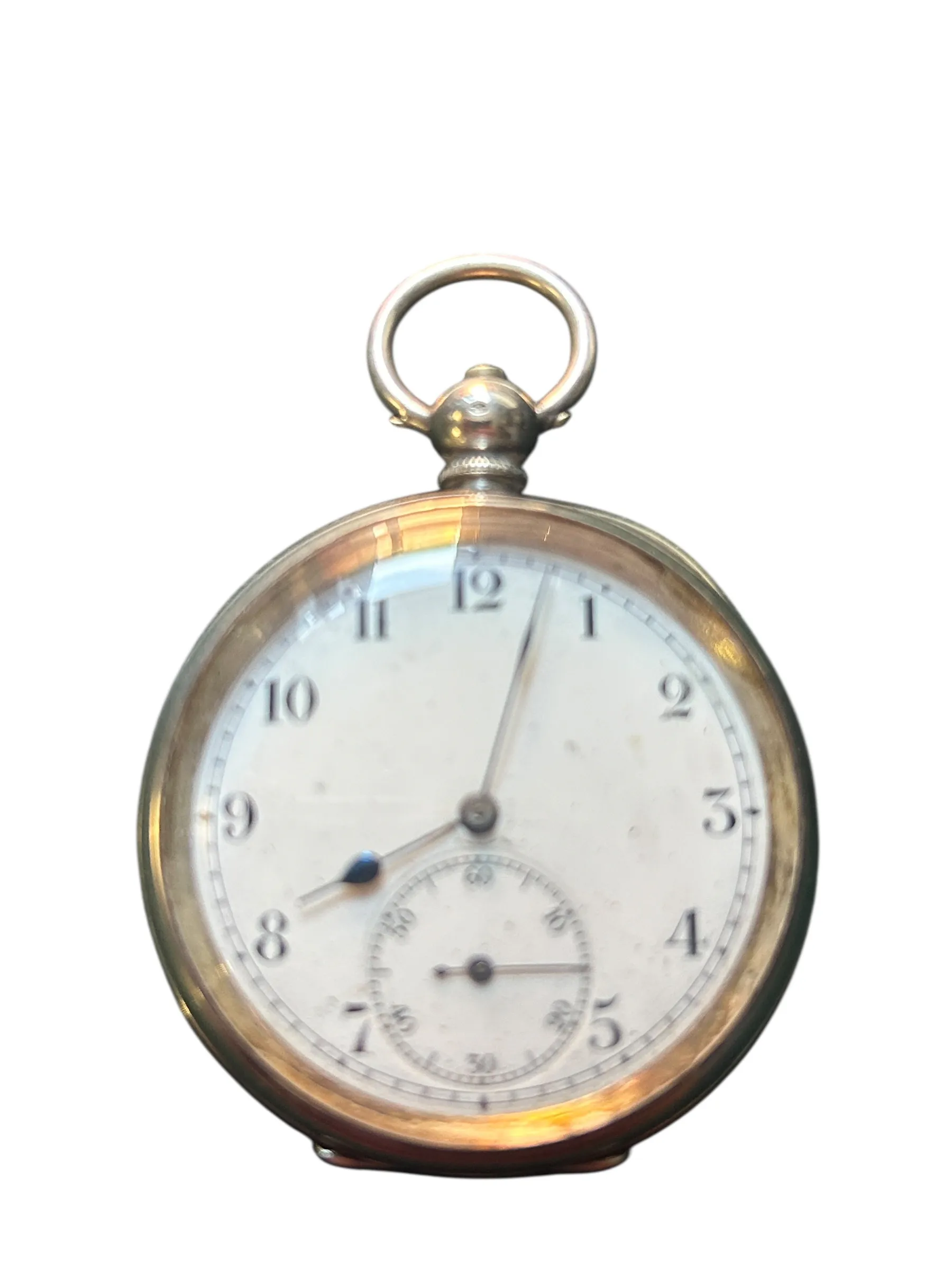 Antique Silver Pocket Watch 5cm Open Face with Winding Key Mechanical Vintage, view 2