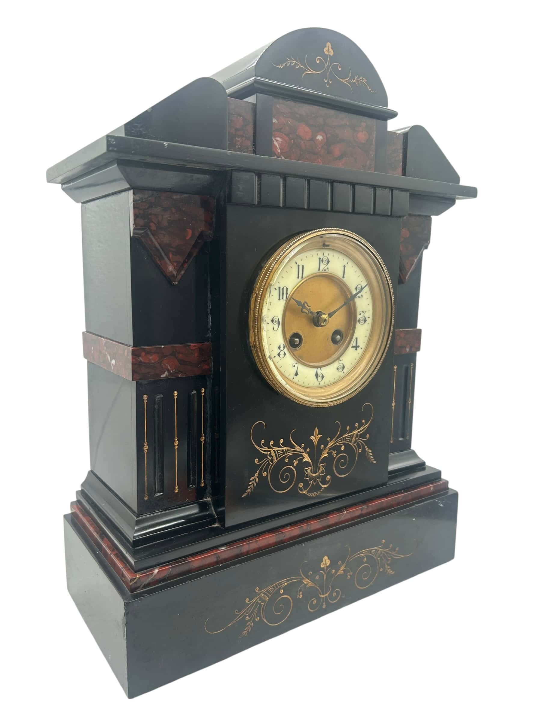 Slate & Rouge Marble Mantel Clock