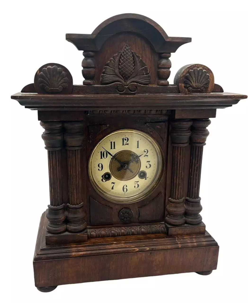 Fine German 8-Day Hand Carved Walnut Case Mantel Clock, ca 1890, view 9