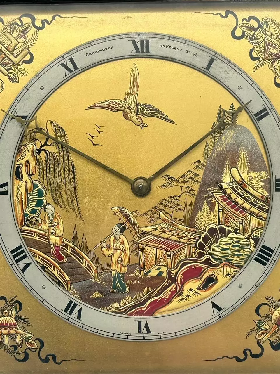 Beautiful Chinoiserie Decorated Strut Mantel Clock, ca 1910, view 9