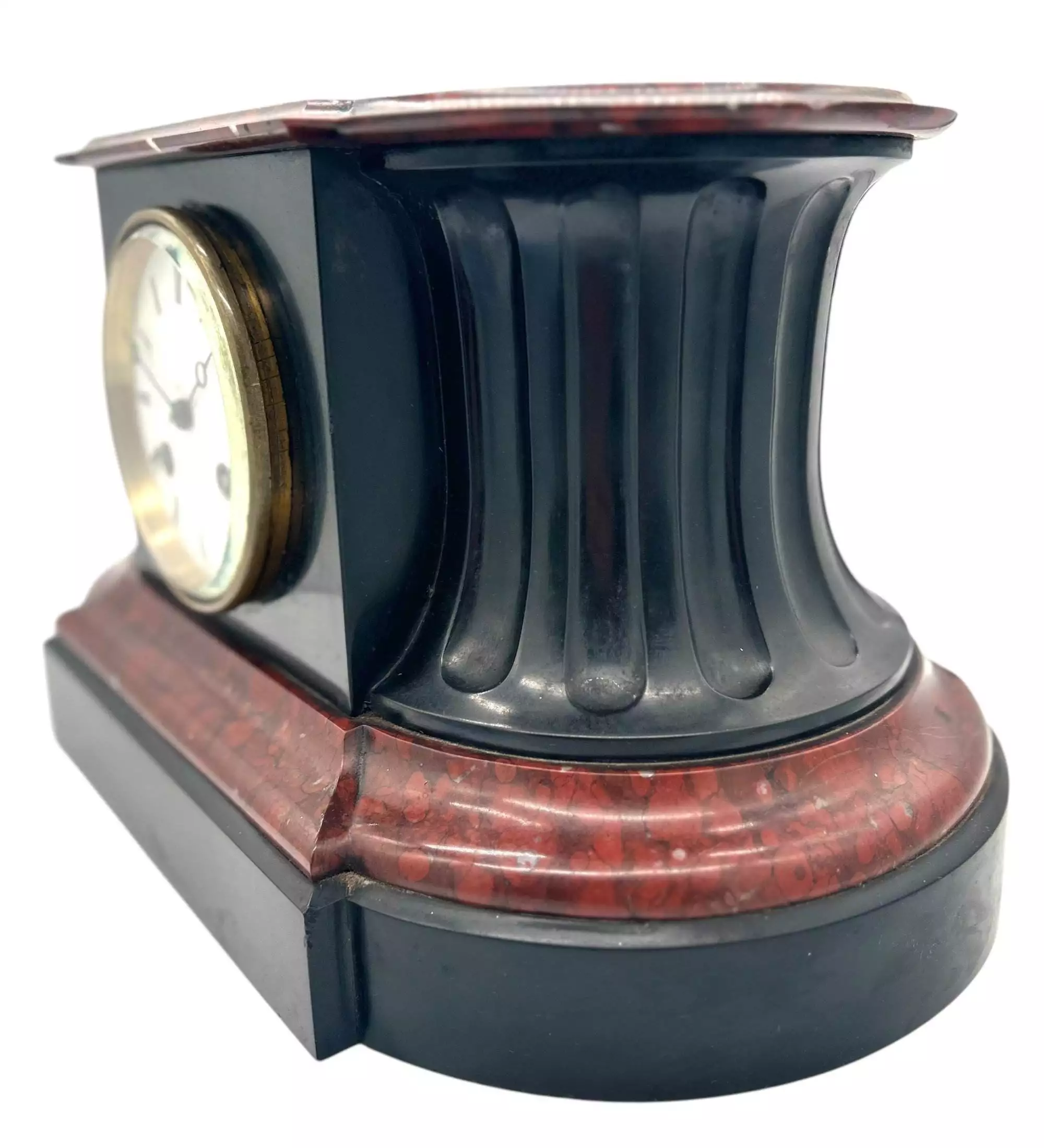 Stunning Rouge Marble & Slate 8 day Mantel clock, Ca 1870, view 9