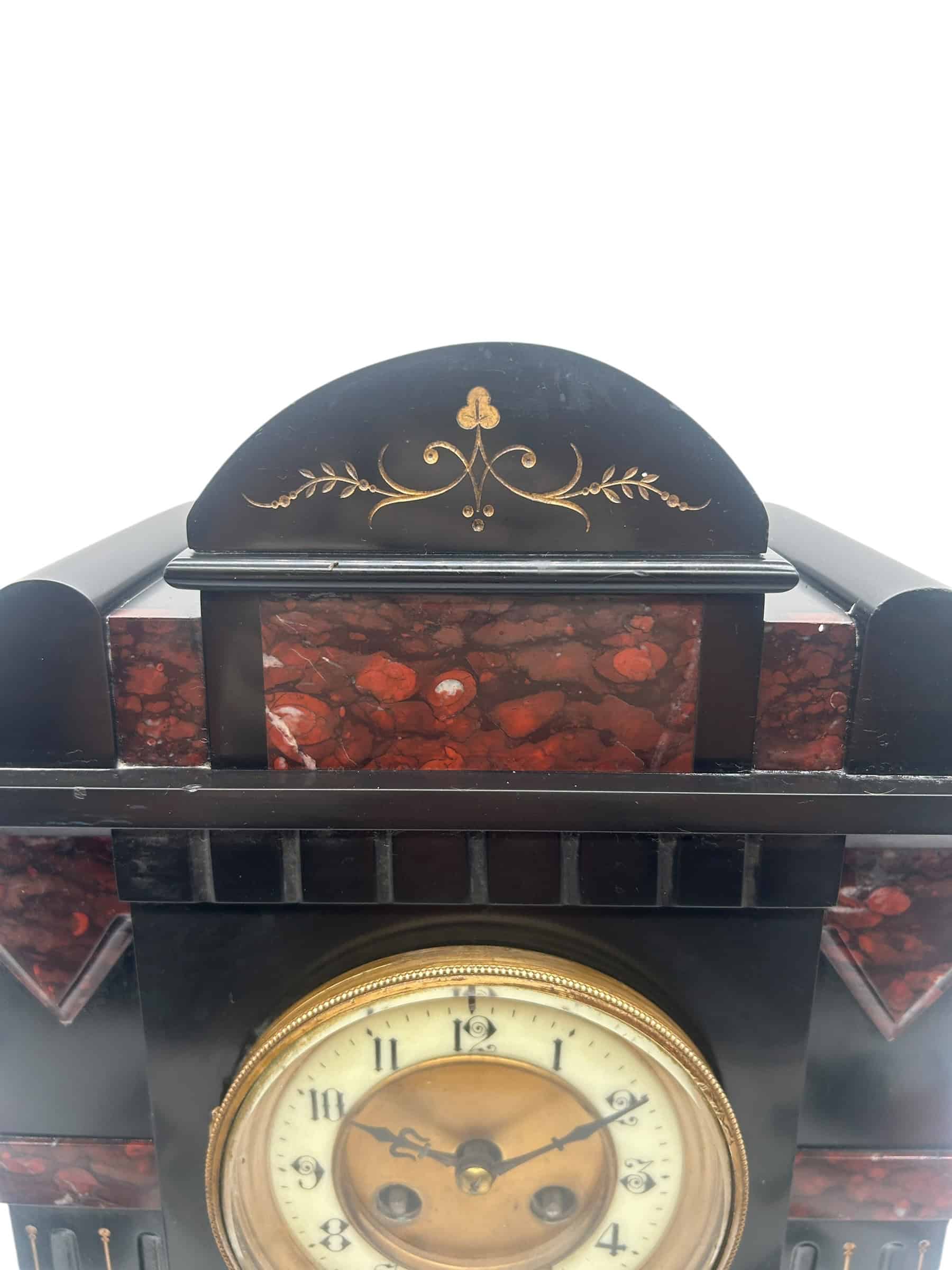 Slate & Rouge Marble Mantel Clock