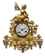 Antique French Gilt Spelter Mantel Clock – Allegorical Harvest & Fishing Figural Timepiece (c.1890)