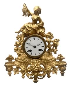 Antique French Gilt Spelter Mantel Clock – Allegorical Harvest & Fishing Figural Timepiece (c.1890)