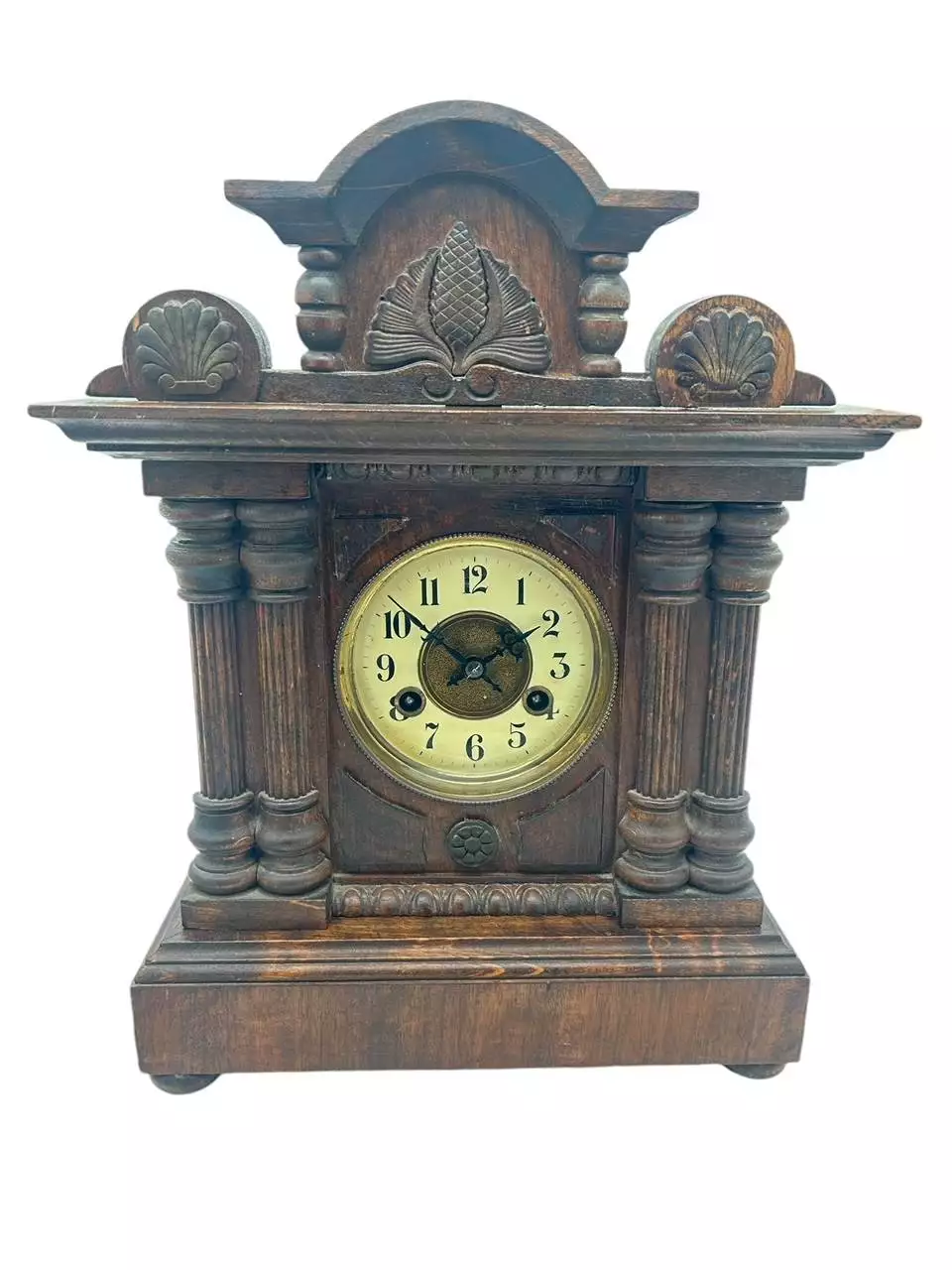 Fine German 8-Day Hand Carved Walnut Case Mantel Clock, ca 1890