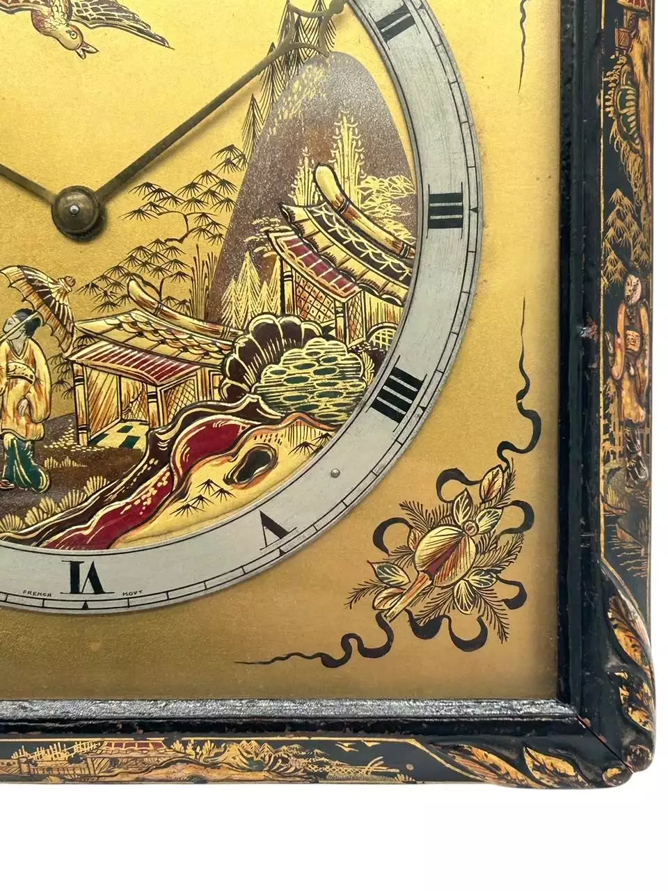Beautiful Chinoiserie Decorated Strut Mantel Clock, ca 1910, view 10