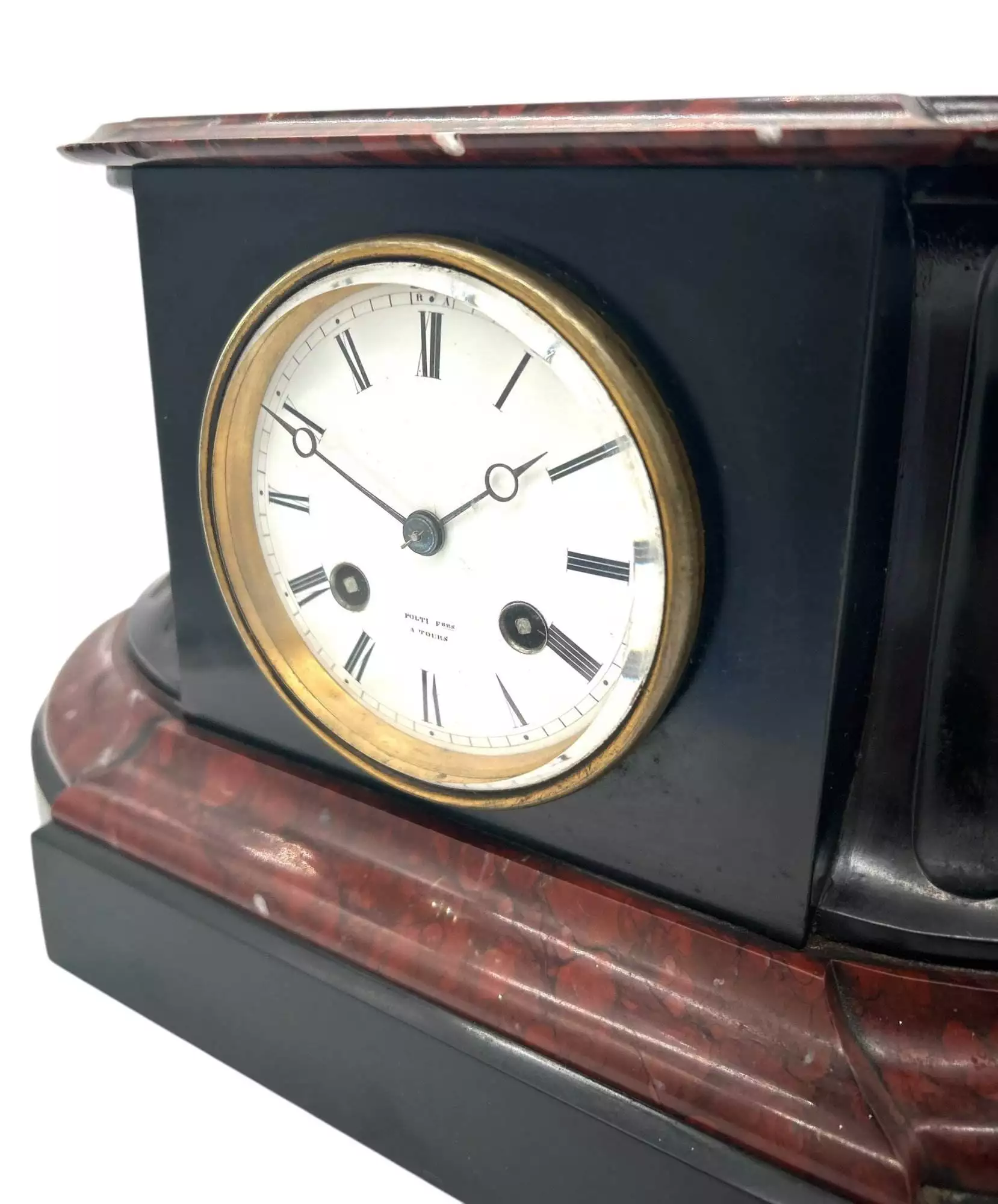 Stunning Rouge Marble & Slate 8 day Mantel clock, Ca 1870, view 10