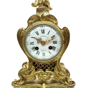 Antique French Ormolu Scrolling Mantel Clock, Cherub Finial