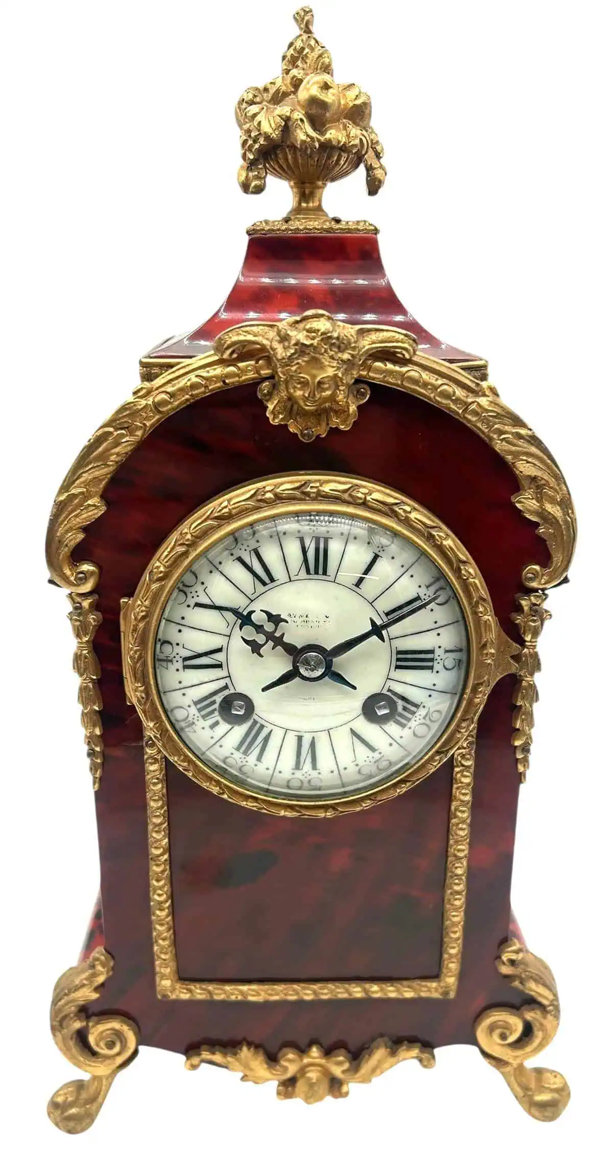 Exquisite Antique French Tortoise shell & Ormolu Boulle Mantle Clock, circa 1870, view 2