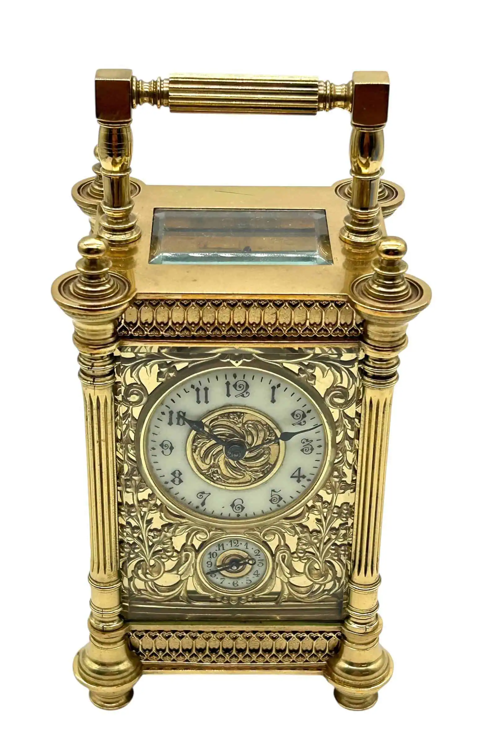 Fine Antique French Carriage Clock, Embossed Fretwork Decoration 8, Day Timepiece C1890, view 4