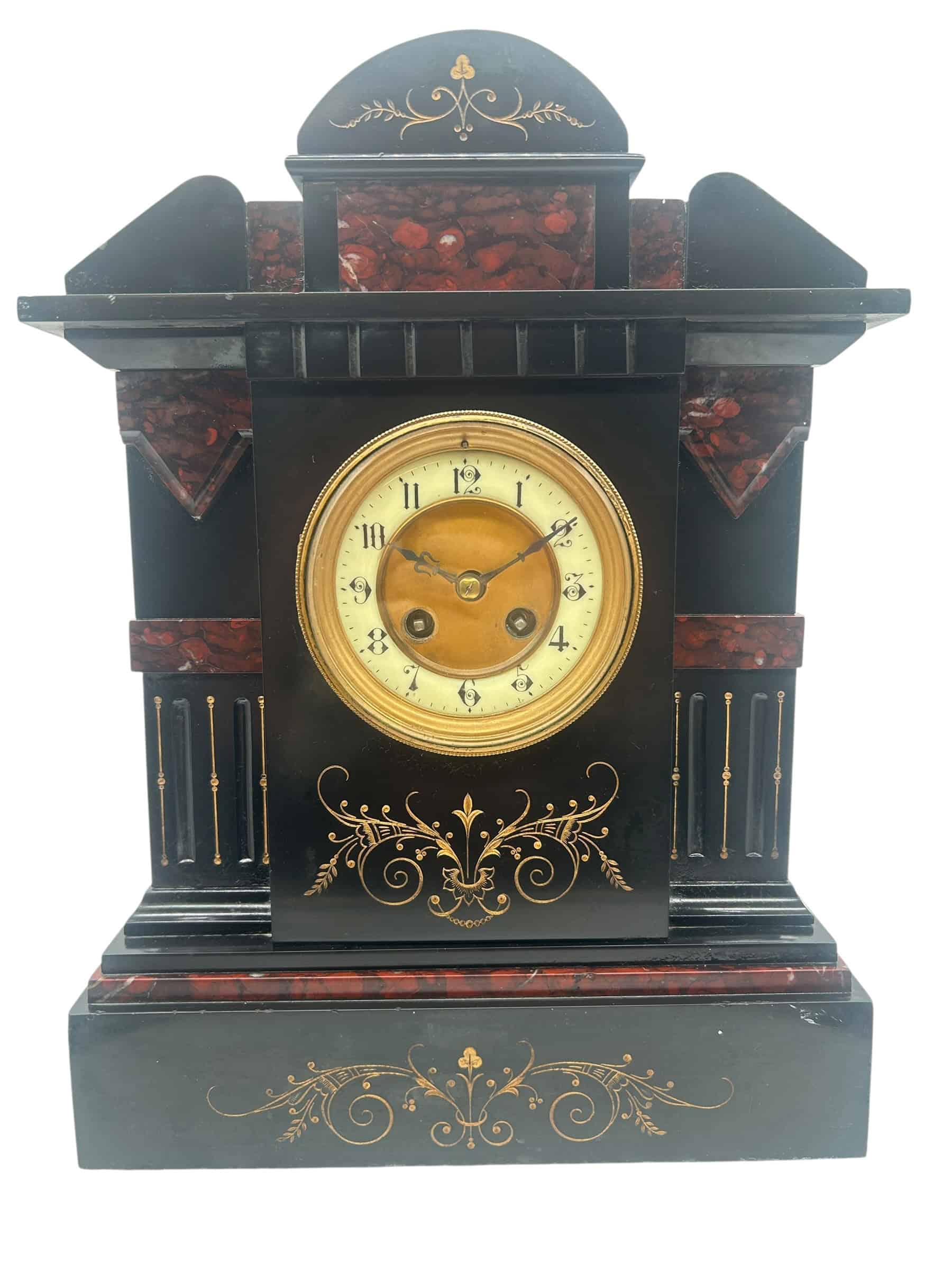 Slate & Rouge Marble Mantel Clock