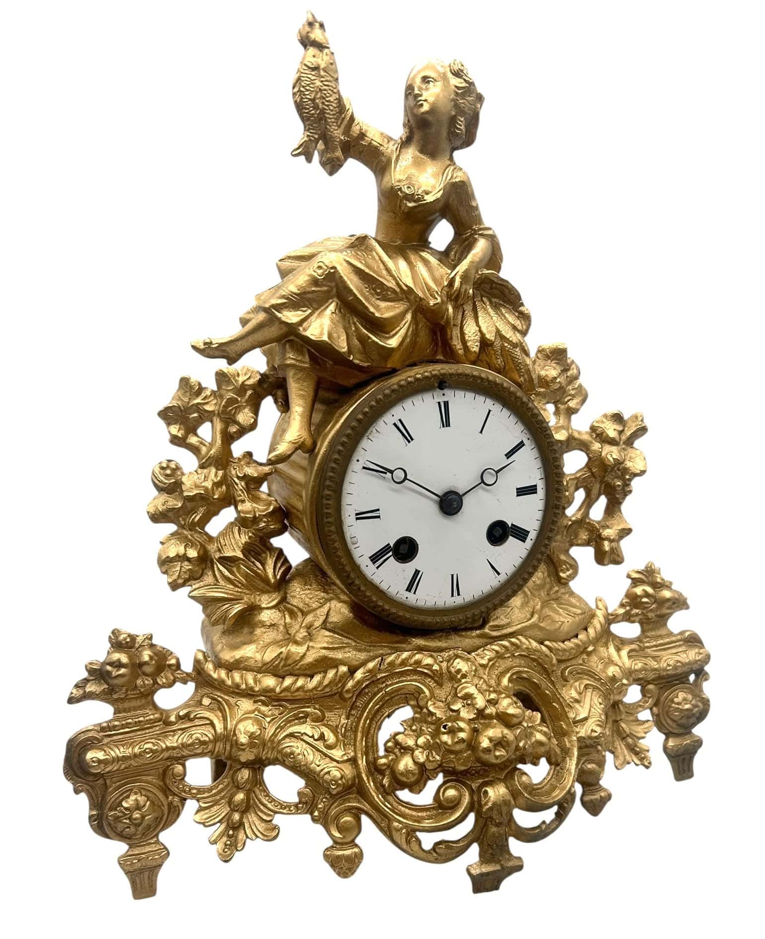 Antique French Gilt Spelter Mantel Clock – Allegorical Harvest & Fishing Figural Timepiece (c.1890) - Image 6