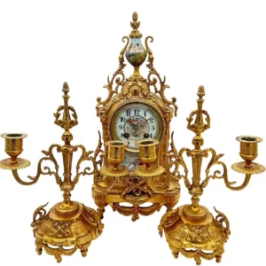 Stunning antique French 3-piece Mantel clock & candelabra set, ca1890