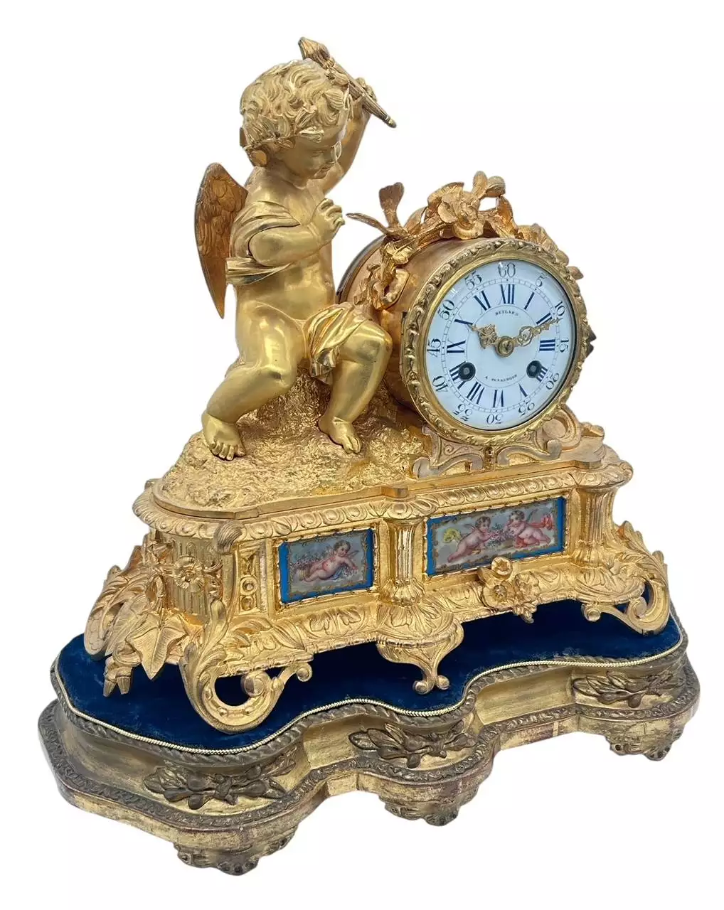 Fine Green Antique Hand painted Chinoiserie mantel Clock C1900, view 9