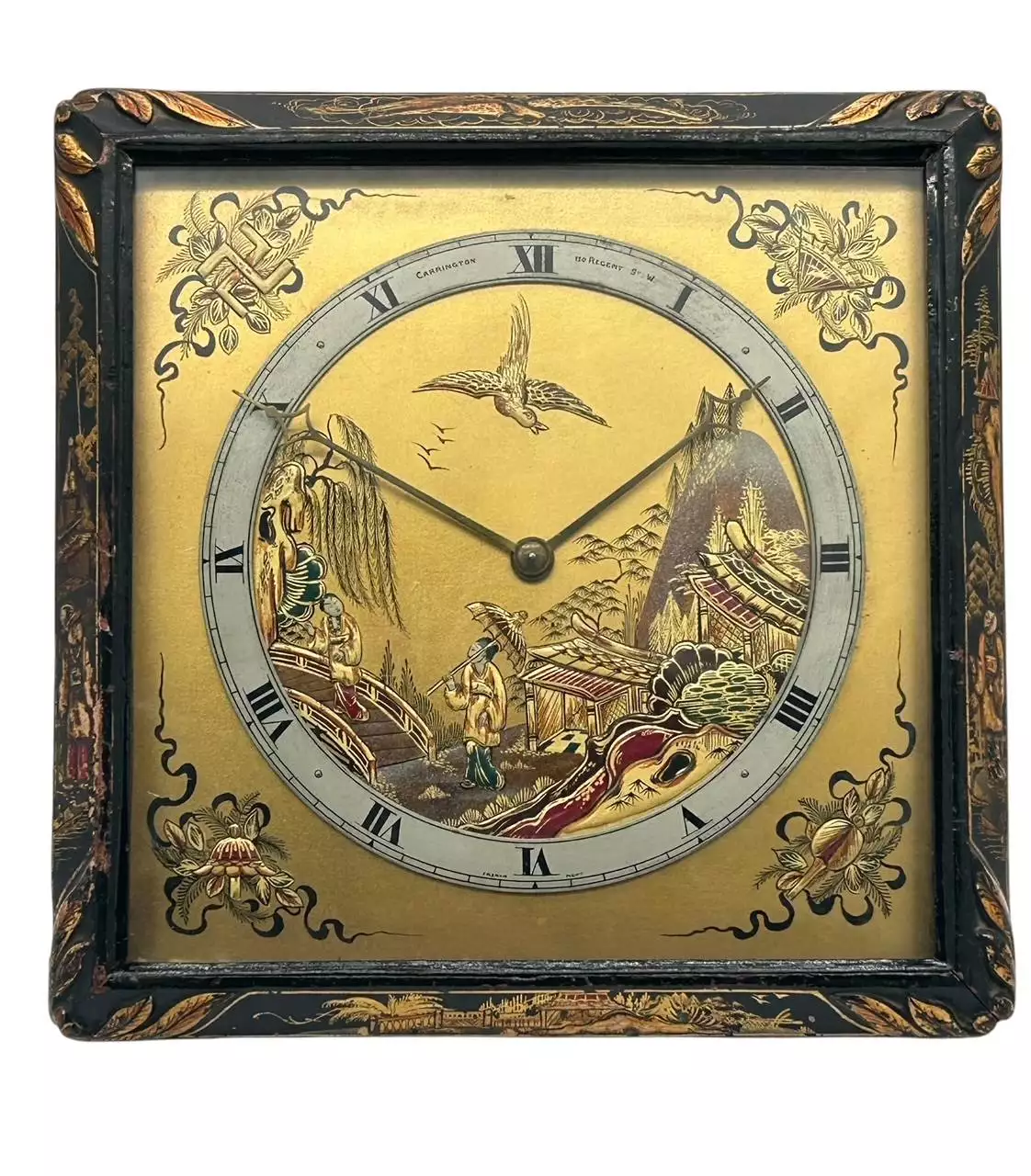 Beautiful Chinoiserie Decorated Strut Mantel Clock, ca 1910, view 11