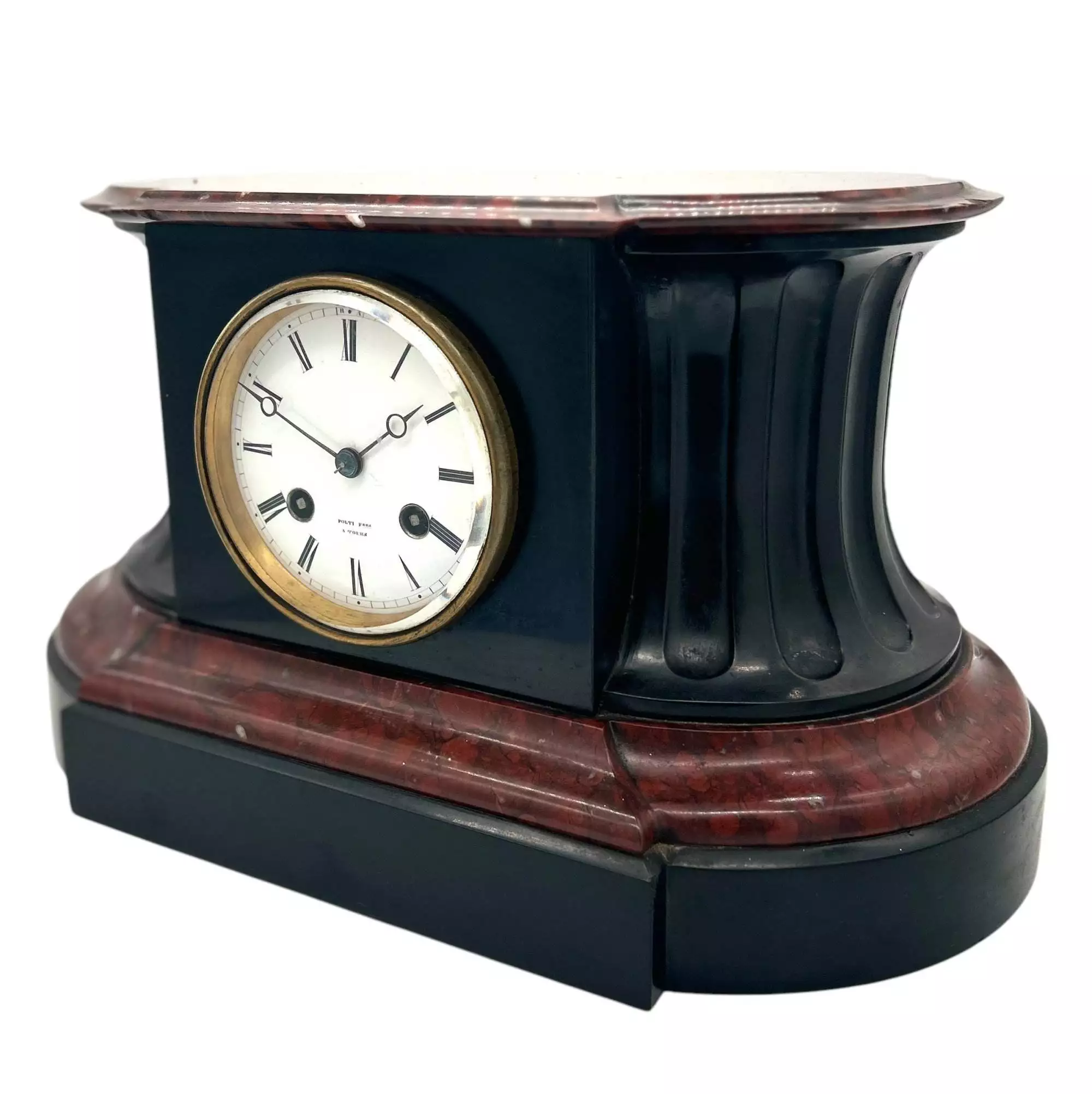 Stunning Rouge Marble & Slate 8 day Mantel clock, Ca 1870, view 11