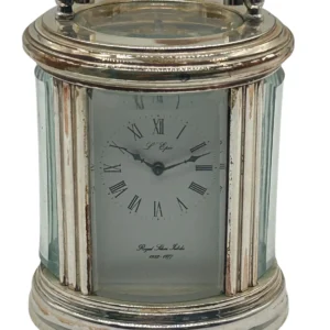 Rare L Epee Miniature Oval Carriage Clock, French Silver Plated 8-Day Movement