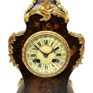 Antique Vernis Martin French Painted Boulle Mantel Clock, Circa 1860