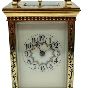 Antique French Repeater Carriage Clock, Enamelled Decoration 8, Day Gong Striking Carriage C1890