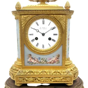 Cherub French Victorian Sevres Ormolu 8-day mantel Clock, CA 1870