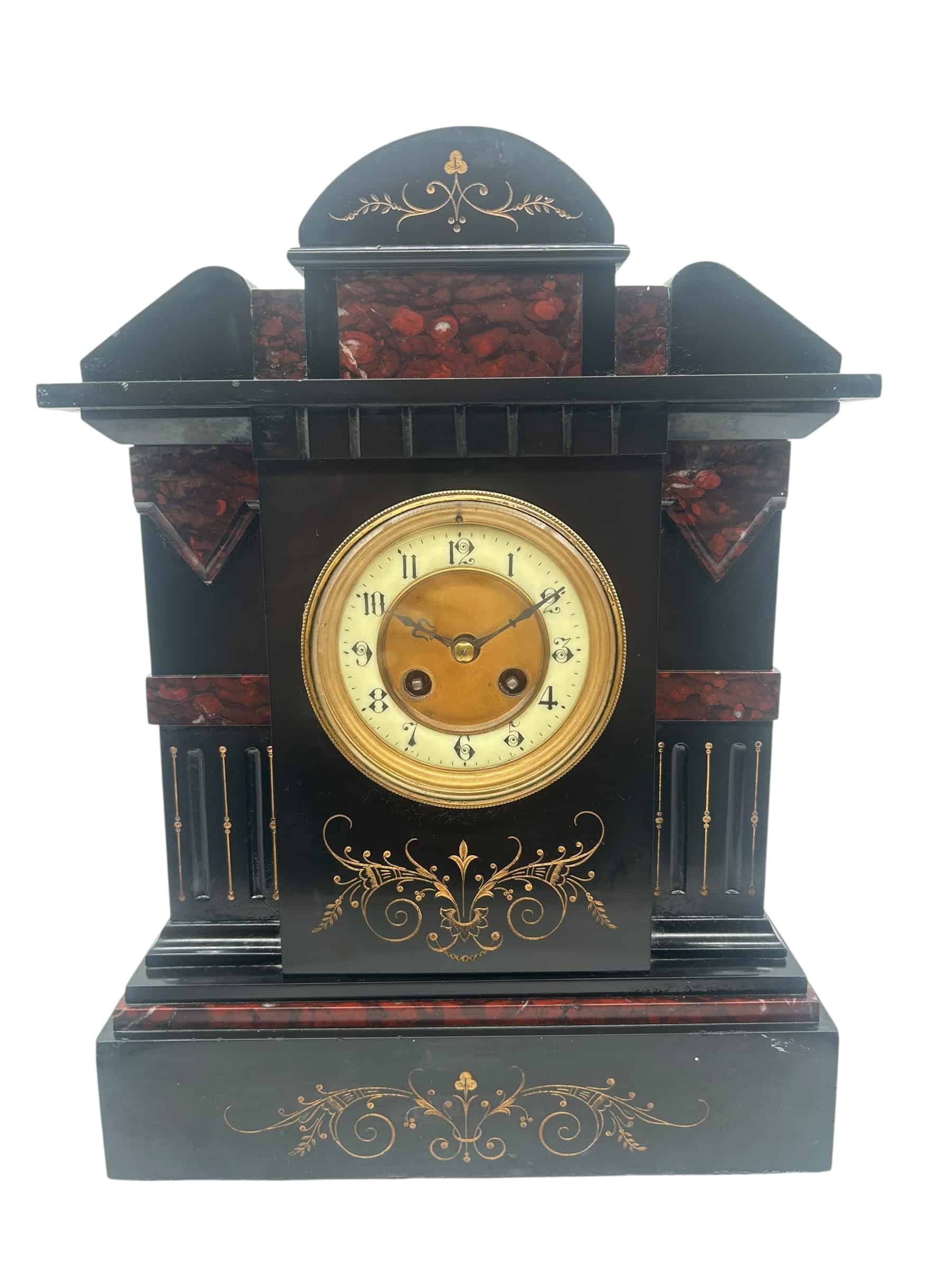 Slate & Rouge Marble Mantel Clock