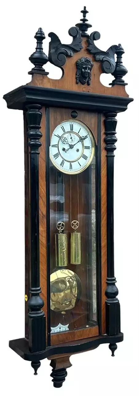 Fabulous Antique Victorian Twin Weight Vienna Regulator Walnut & Ebonized case, view 11