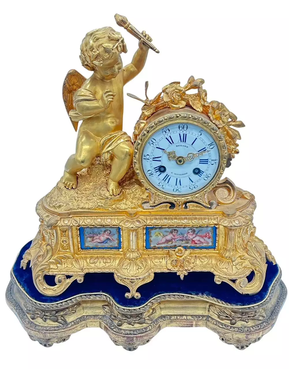 Fine Green Antique Hand painted Chinoiserie mantel Clock C1900, view 10