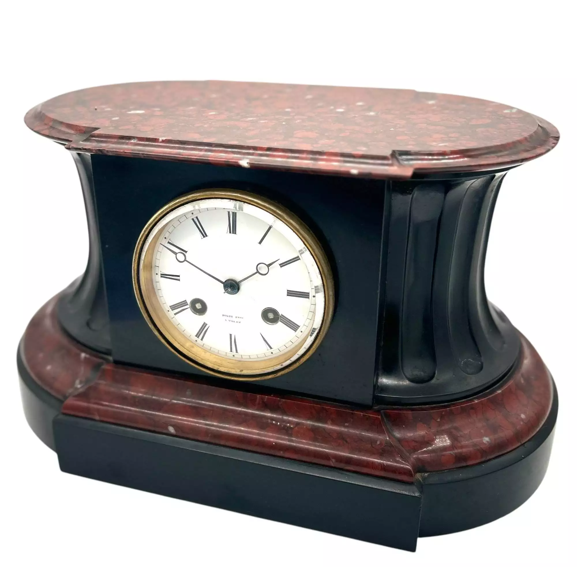 Stunning Rouge Marble & Slate 8 day Mantel clock, Ca 1870, view 12
