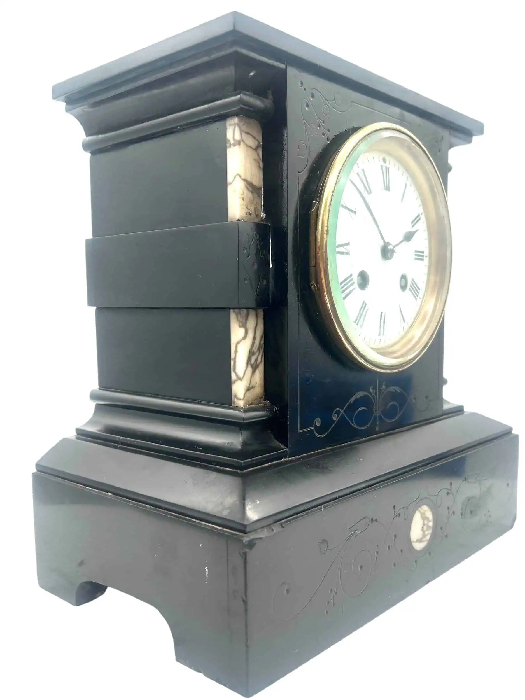 Wonderful French Victorian Slate & Marble Mantle Clock - ca1900 (Copy), view 3