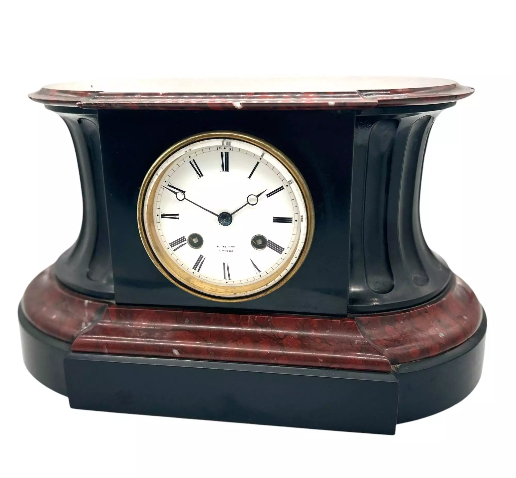 Stunning Rouge Marble & Slate 8 day Mantel clock, Ca 1870, view 13