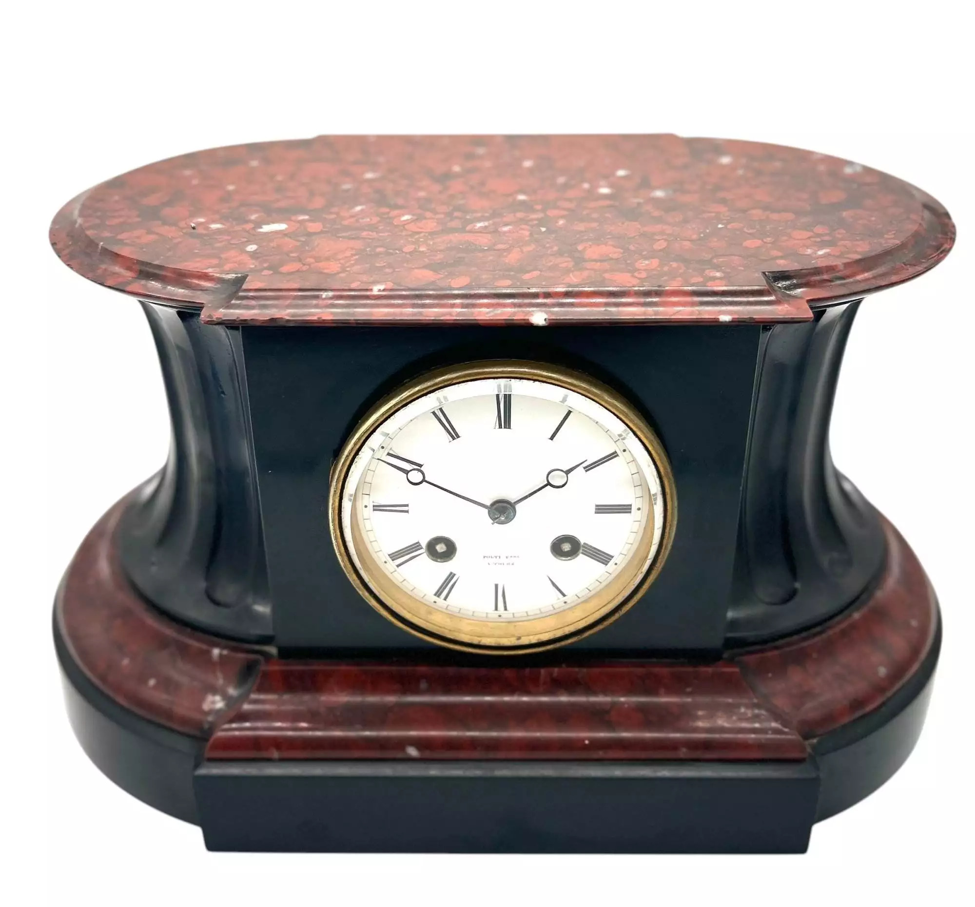 Stunning Rouge Marble & Slate 8 day Mantel clock, Ca 1870, view 14