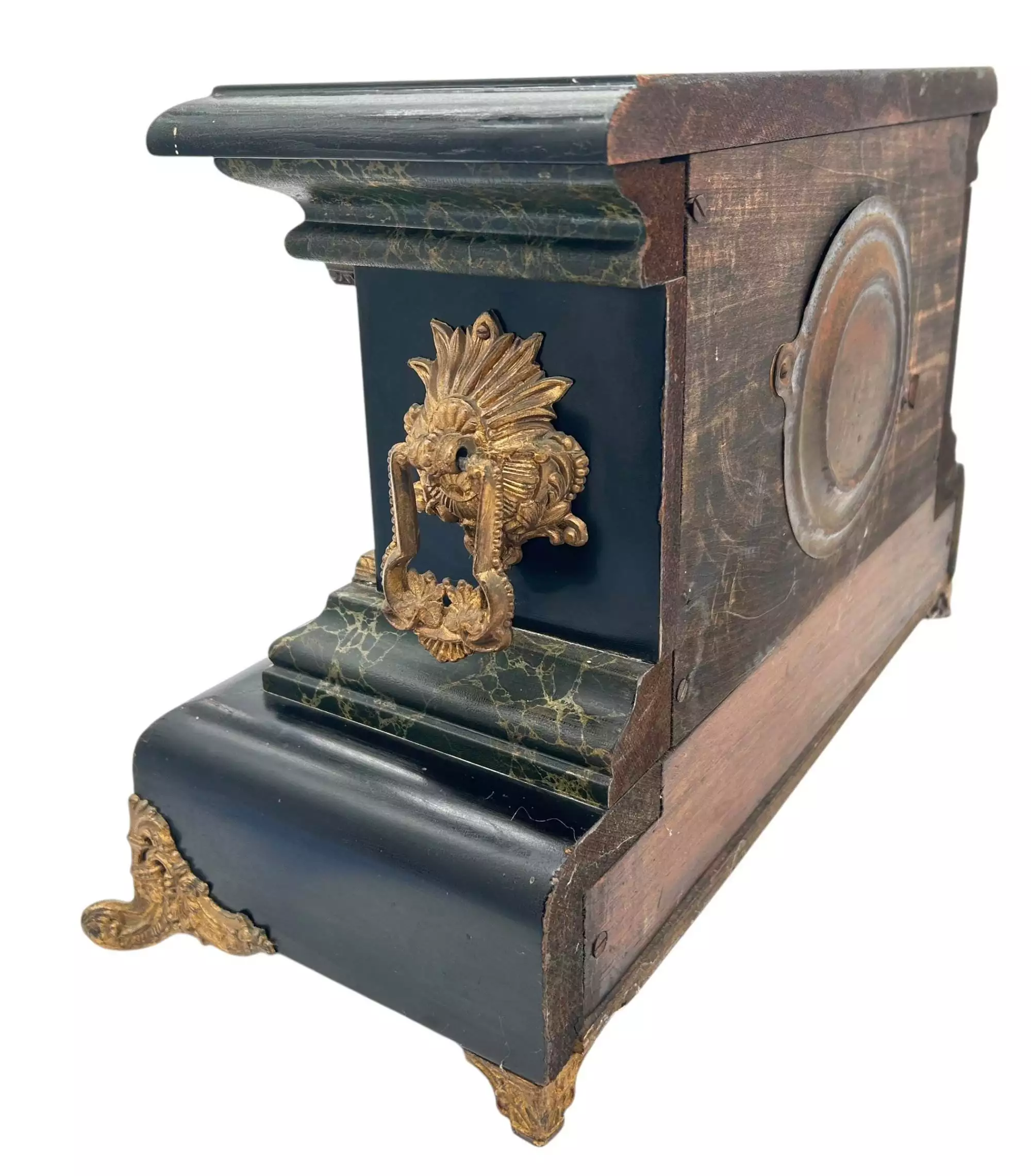 Stunning Antique American Slate Architectural Mantle Clock, ca1895, view 5