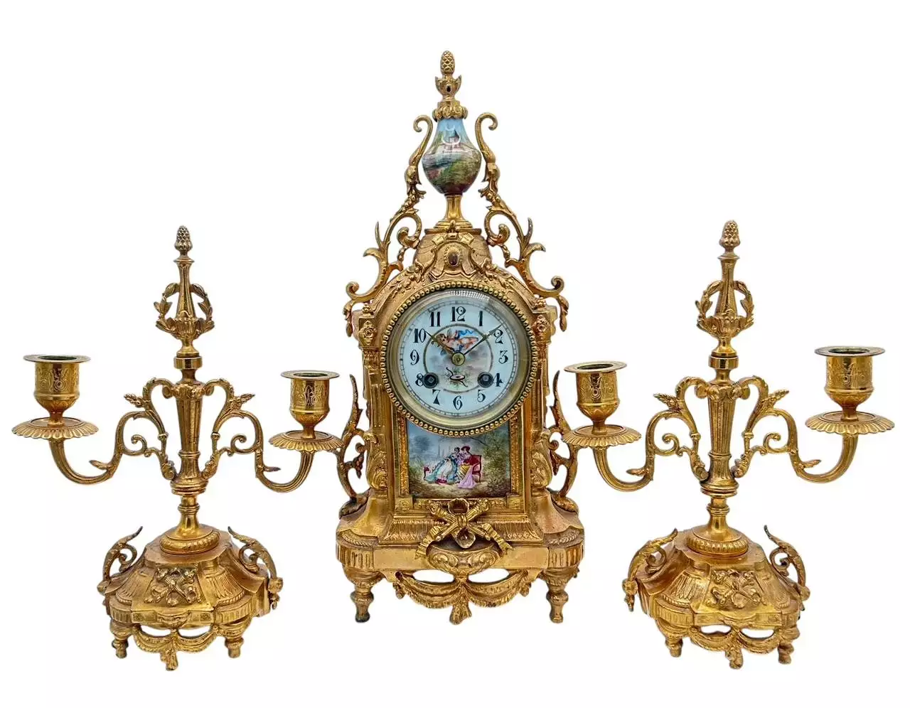 Stunning antique French 3-piece Mantel clock & candelabra set, ca1890, view 15