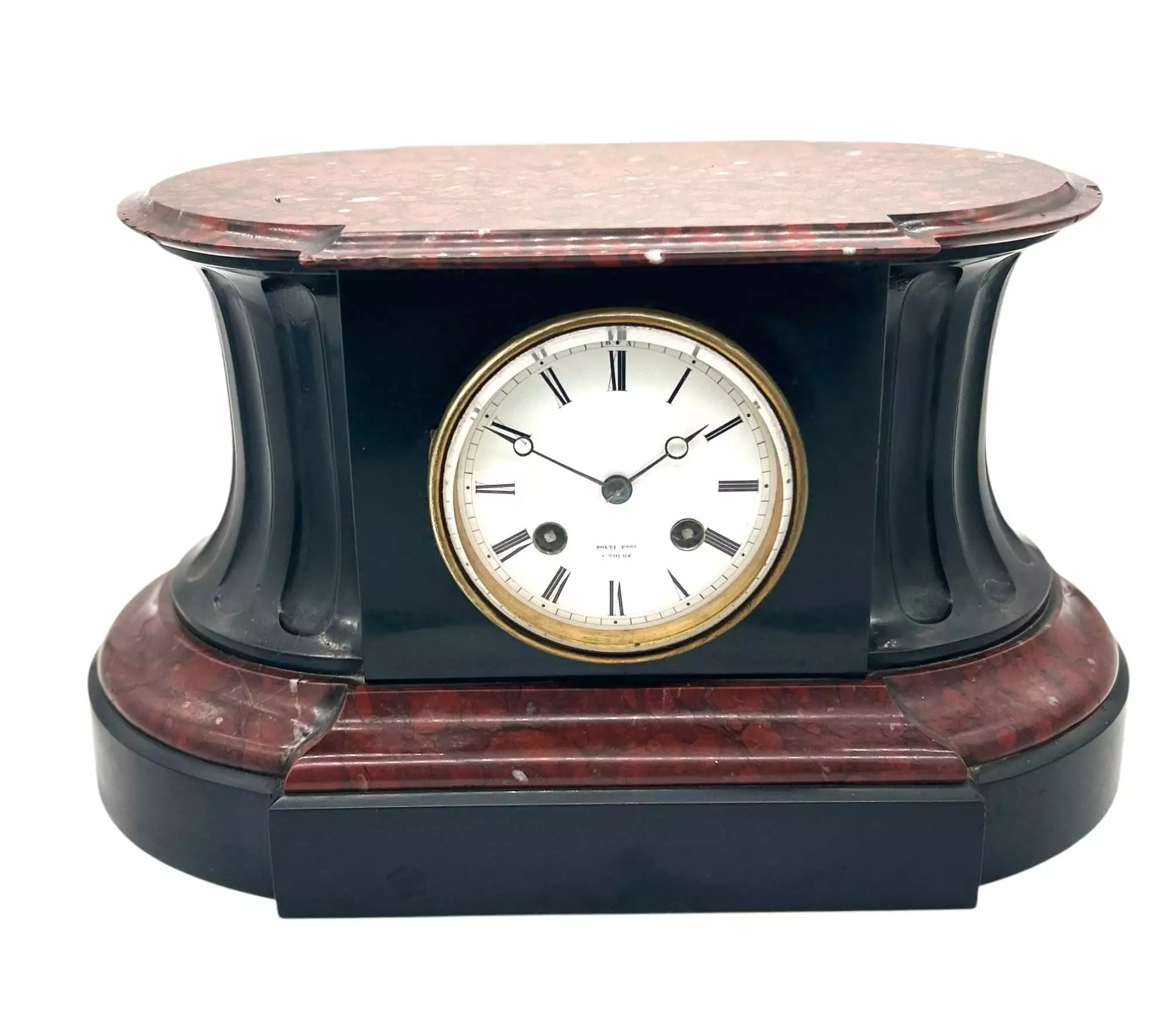Stunning Rouge Marble & Slate 8 day Mantel clock, Ca 1870