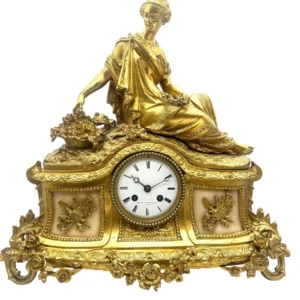 Fine solid bronze ormolu mantel clock, Solid bronze classical figure to the top